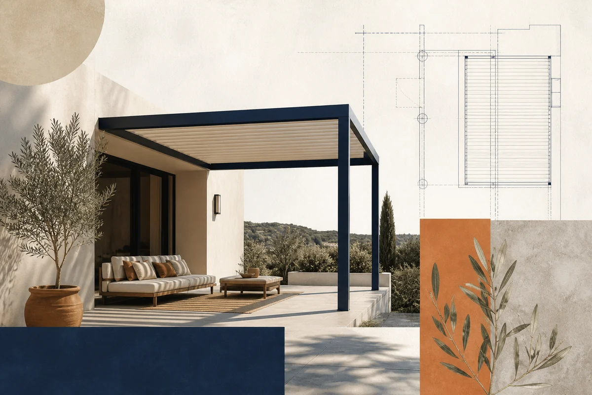 Pergola contemporaine intégrée à une maison